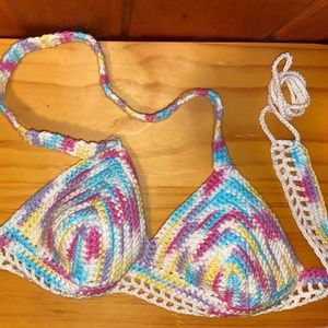 Cotton candy crochet bikini top